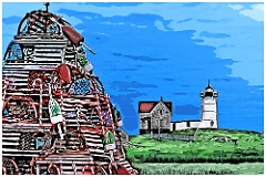 Nubble Light Near Lobster Trap Holiday Tree - Digital Painting